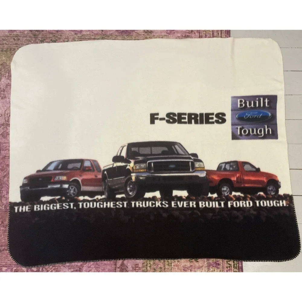 Vintage Built Ford Tough F-Series Blanket Throw Trucks Advertising 100% Fleece